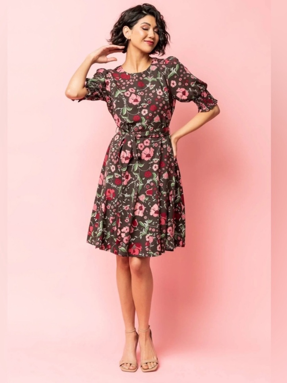 Baltic Born Cherie Flare Dress Puff Sleeve Boho Chic Cottage Feminine Floral M